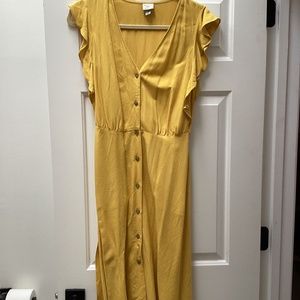 Womens midi flutter sleeve sundress in mustard yellow